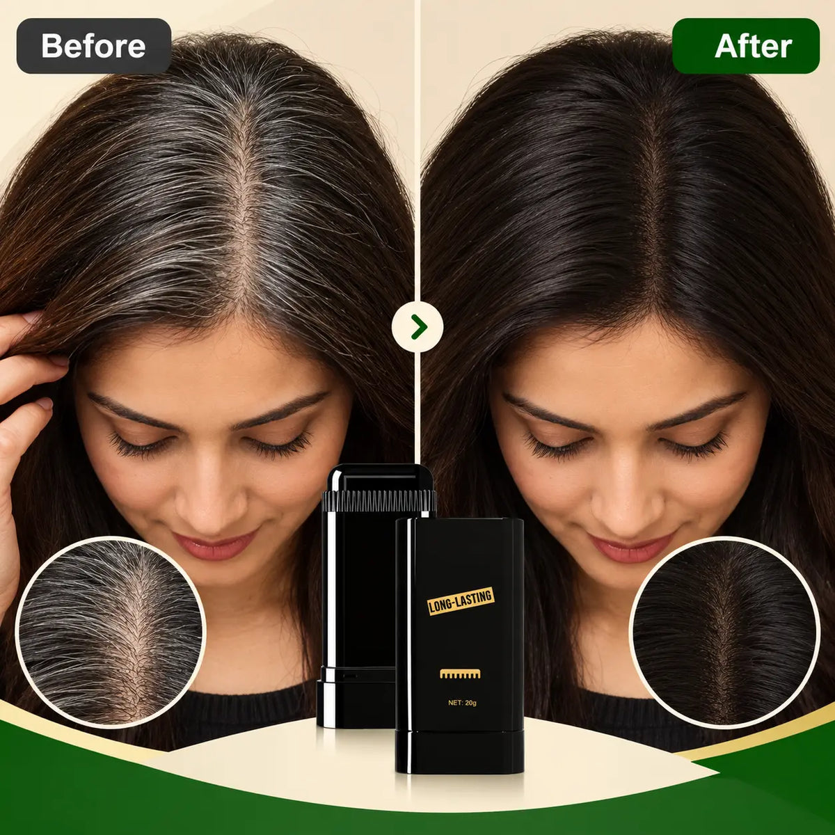InstaBlack™ - Instant 2-in-1 Black Hair Stick | Covers Grey Roots & Temples | Weatherproof Hair Dye