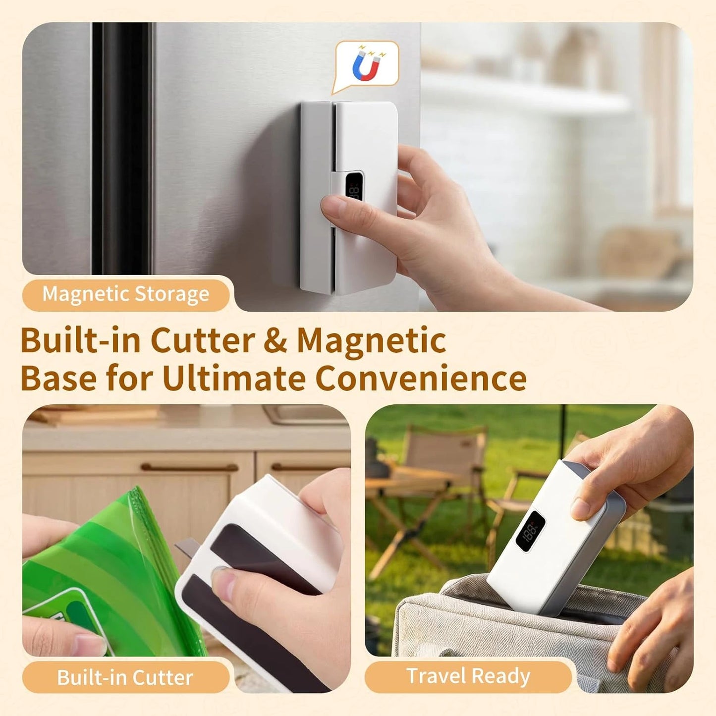 SealFresh™ - Magnetic Mini Heat Sealer | Fresh Snacks, Zero Waste | Rechargeable & Cutter