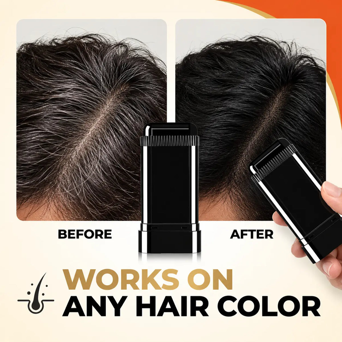 InstaBlack™ - Instant 2-in-1 Black Hair Stick | Covers Grey Roots & Temples | Weatherproof Hair Dye
