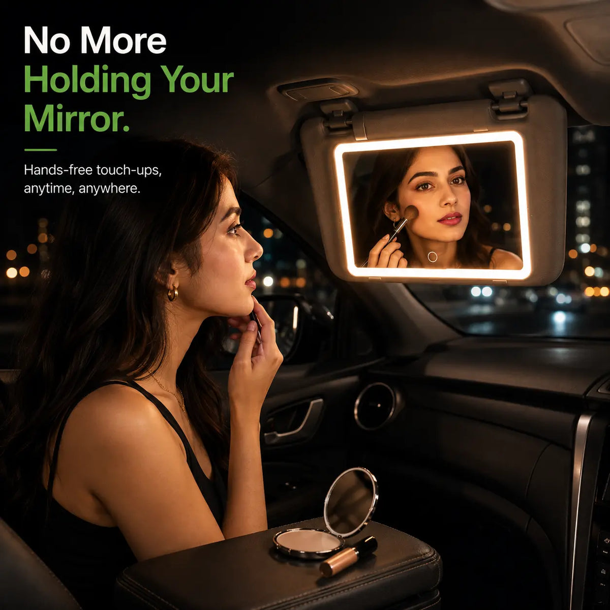 GlowMate™ – Touch LED Car Mirror | 3 Light Modes | Touch-Up On the Go