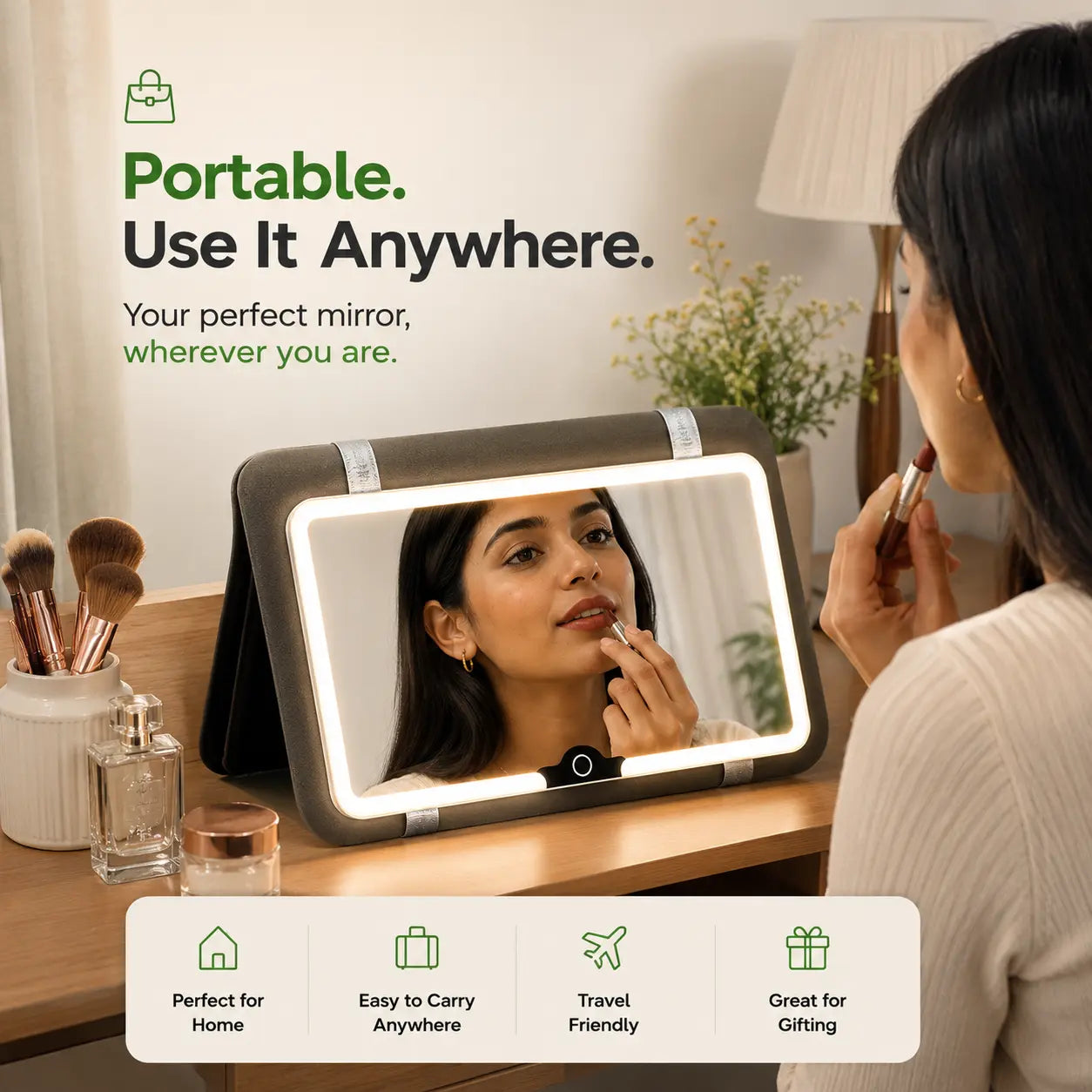 GlowMate™ – Touch LED Car Mirror | 3 Light Modes | Touch-Up On the Go
