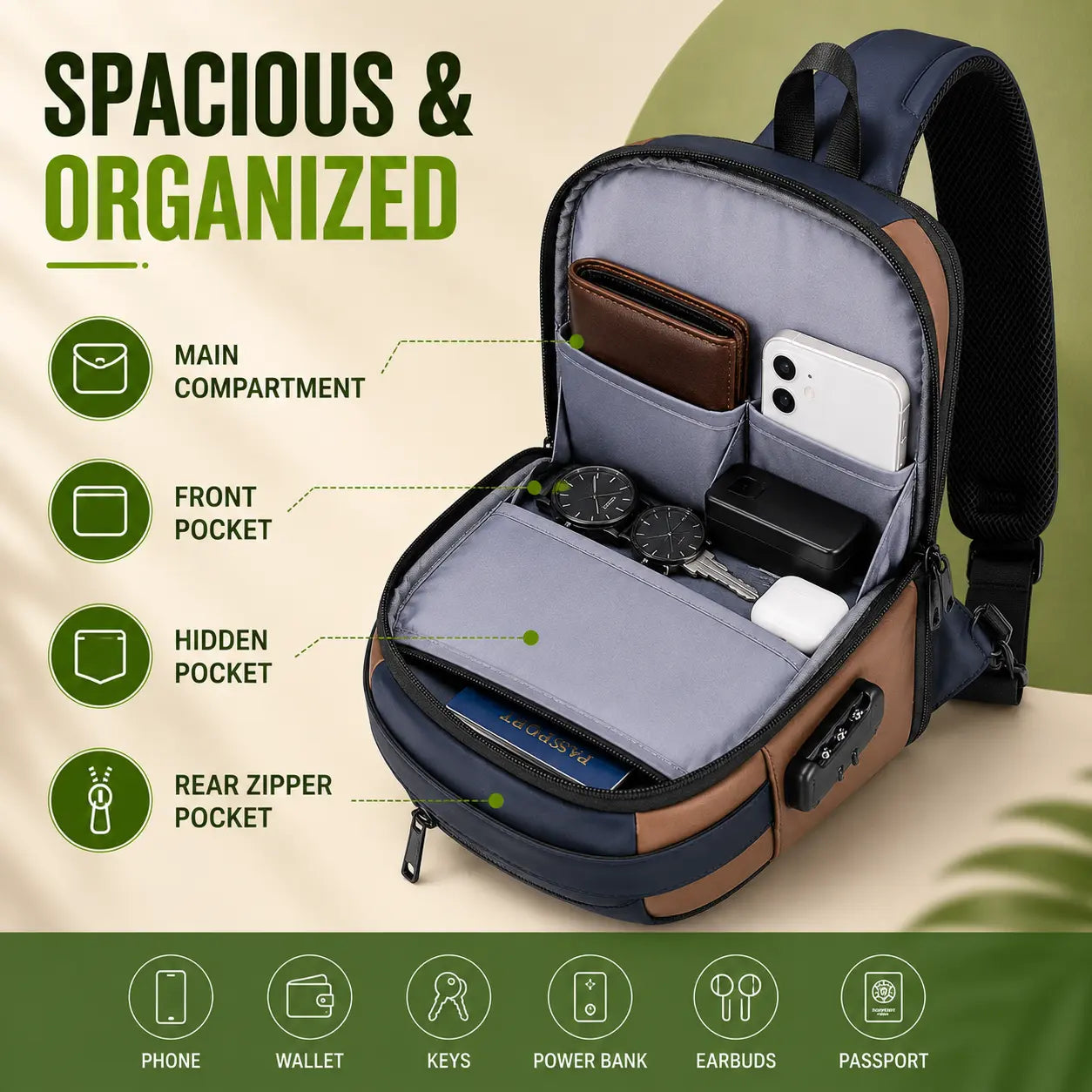 VaultX™ – Anti-Theft Sling Bag | USB Charging Port | Password Lock | Waterproof