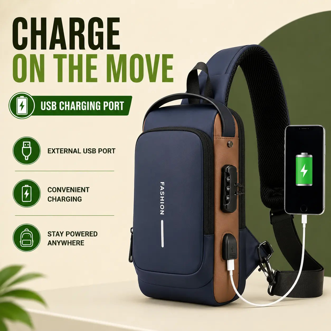 VaultX™ – Anti-Theft Sling Bag | USB Charging Port | Password Lock | Waterproof
