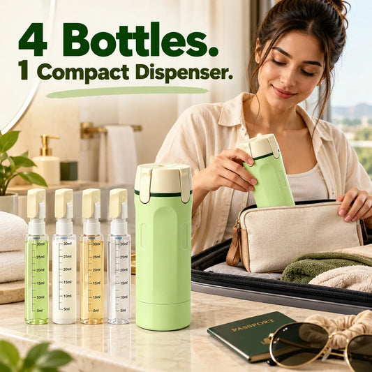 TravelMate™ – 4-in-1 Essentials Travel Bottle | Leak-Proof | Space Saving
