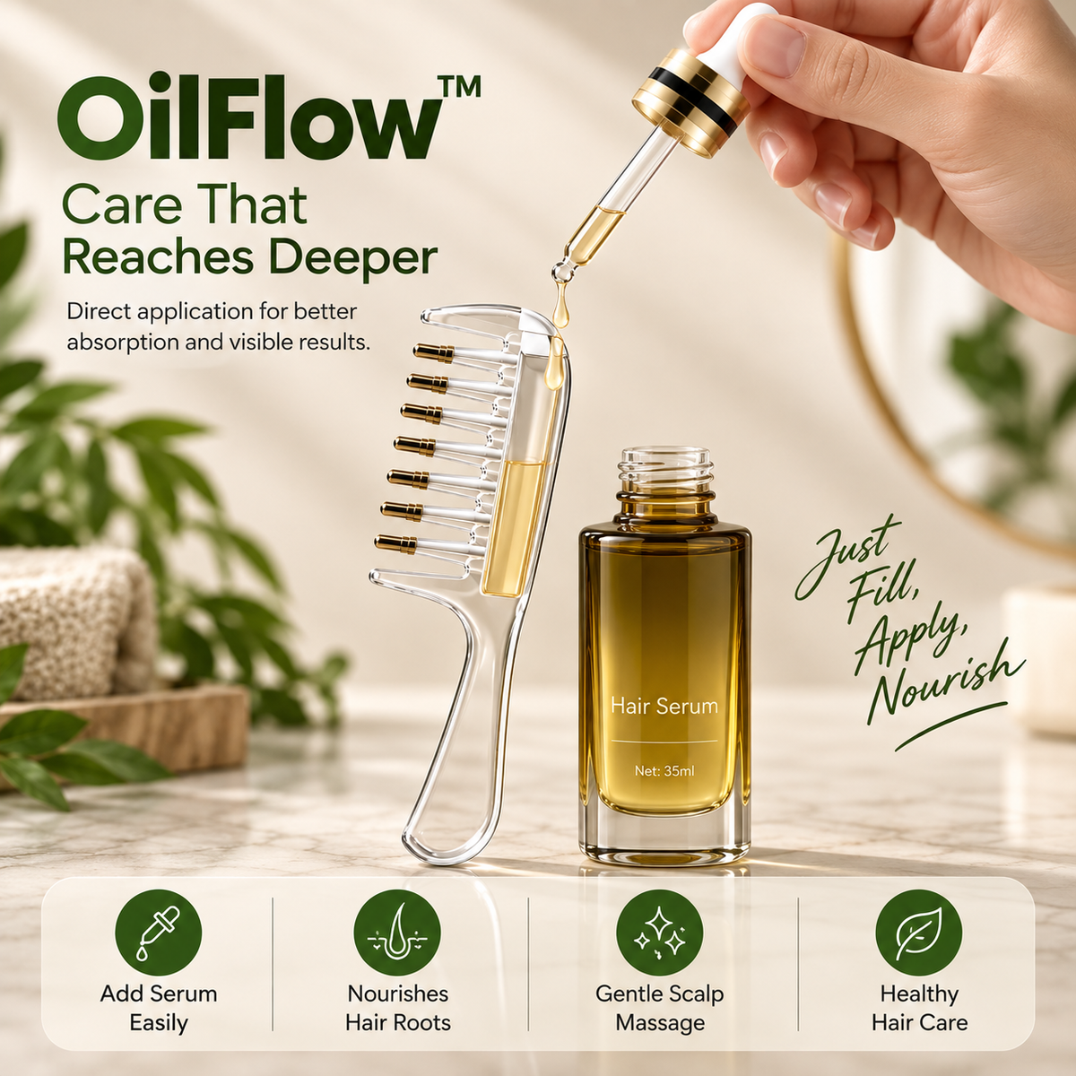 OilFlow™ - Scalp Oil Applicator | Direct Application | Gentle Scalp Massage