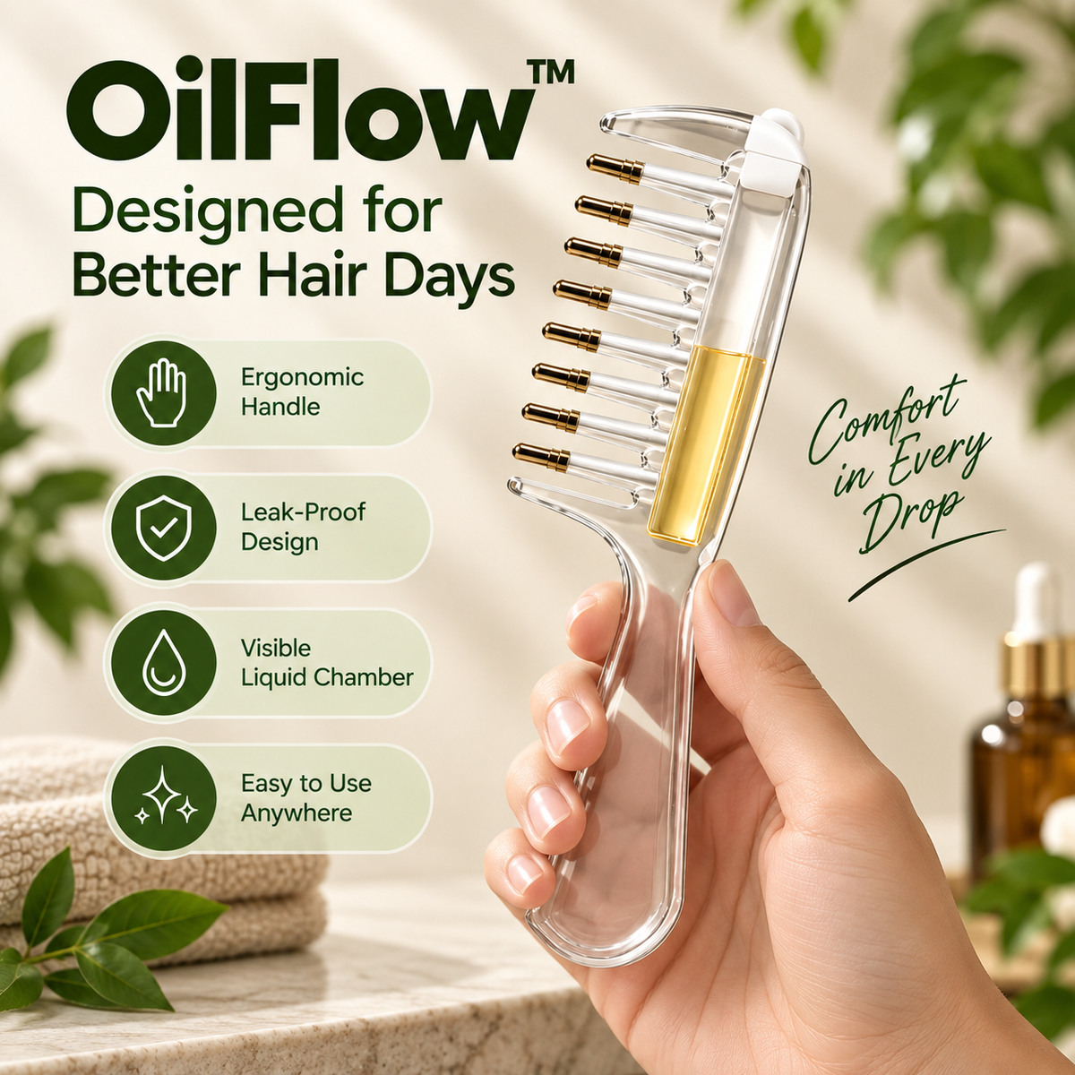 OilFlow™ - Scalp Oil Applicator | Direct Application | Gentle Scalp Massage
