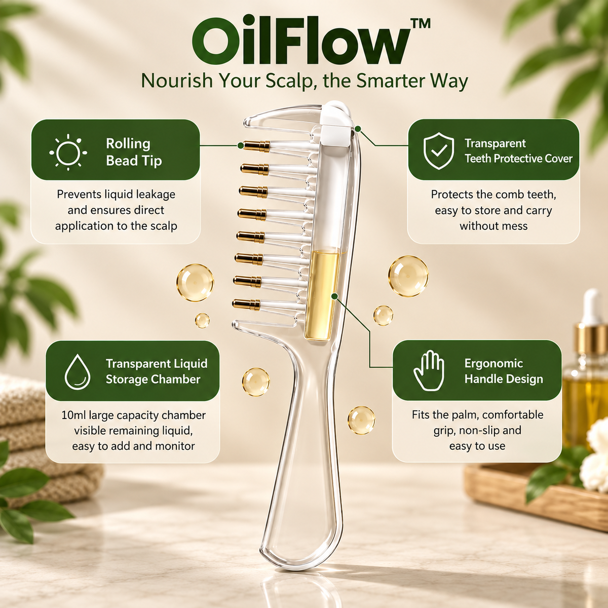 OilFlow™ - Scalp Oil Applicator | Direct Application | Gentle Scalp Massage