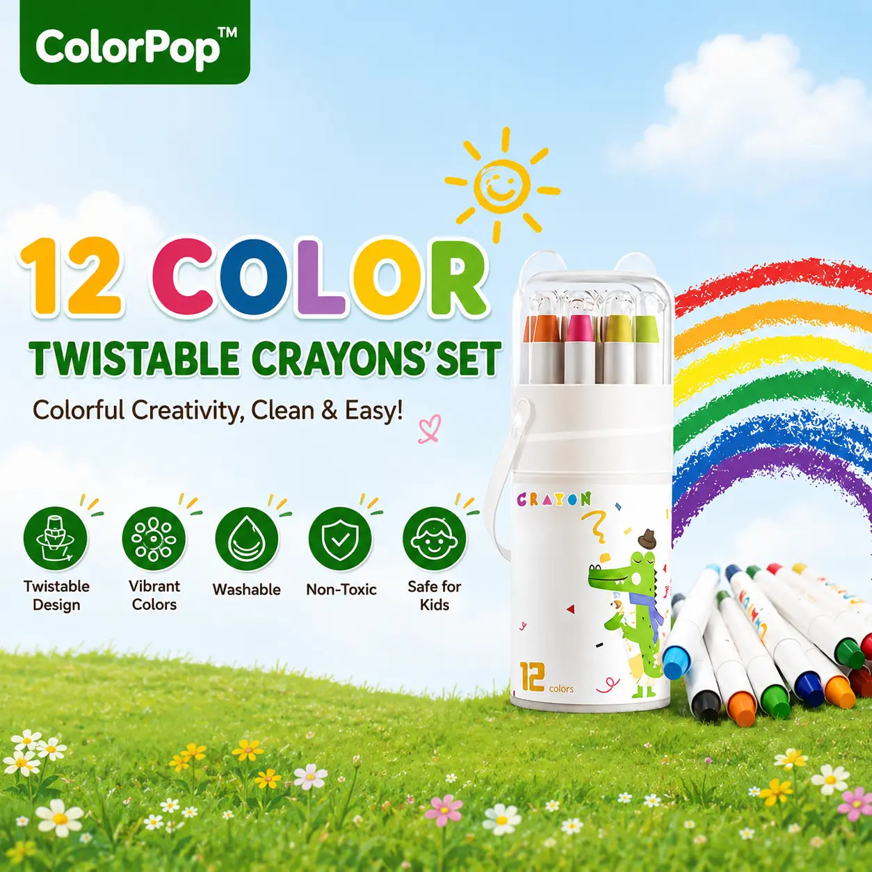 ColorPop™ – 12 in 1 Washable Silky Crayons | Twist, Colour & Paint Without the Mess