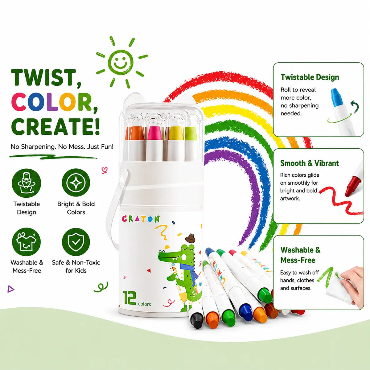 ColorPop™ – 12 in 1 Washable Silky Crayons | Twist, Colour & Paint Without the Mess