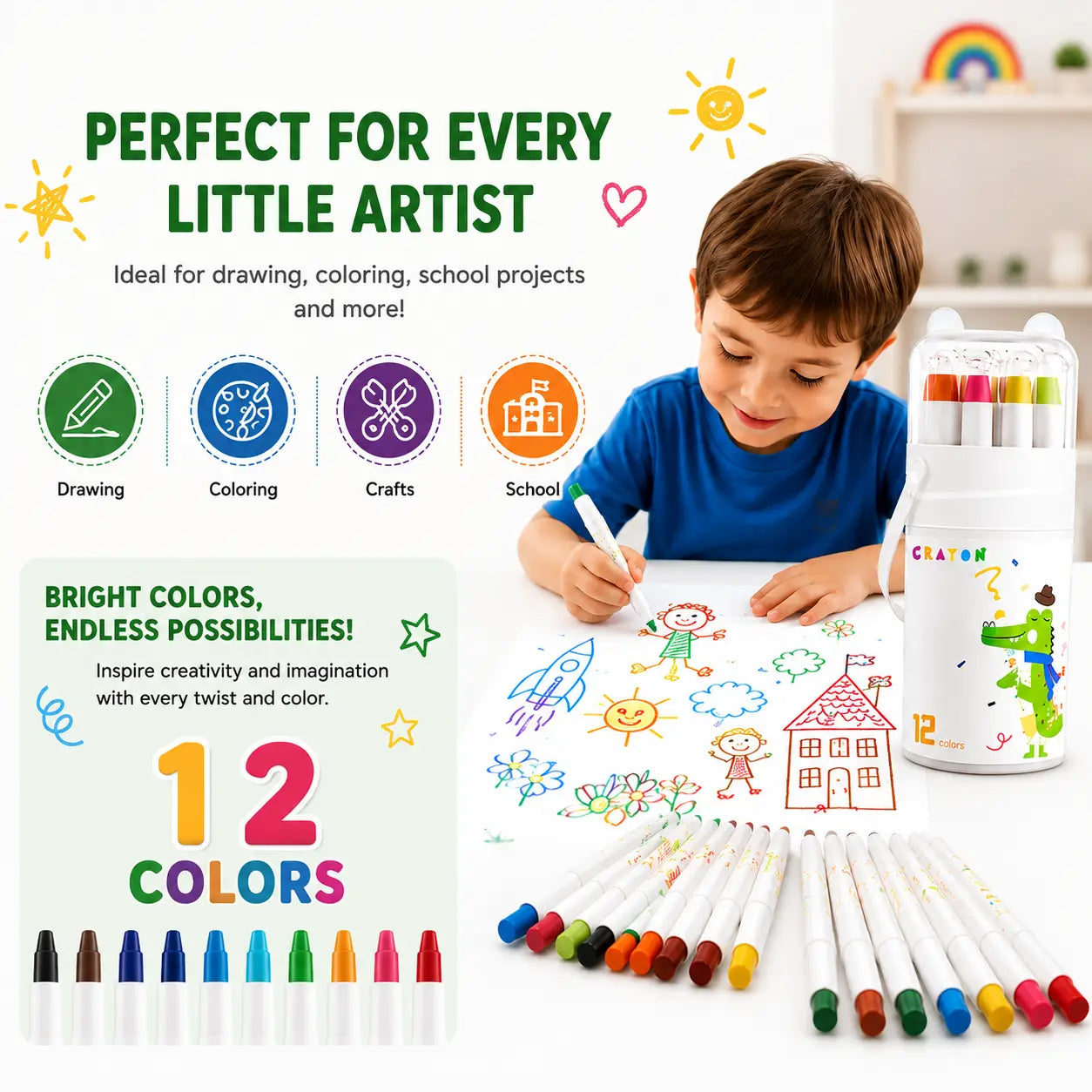 ColorPop™ – 12 in 1 Washable Silky Crayons | Twist, Colour & Paint Without the Mess