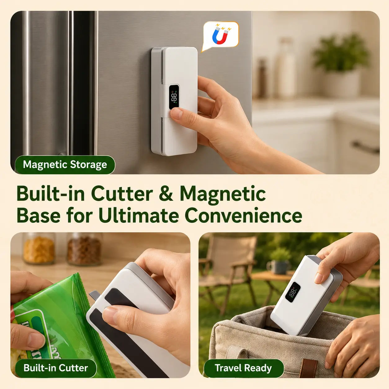 SealFresh™ - Magnetic Mini Heat Sealer | Fresh Snacks, Zero Waste | Rechargeable & Cutter
