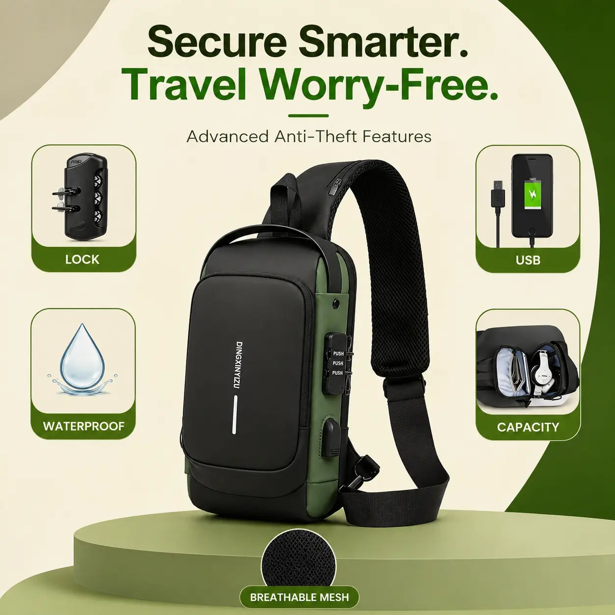 VaultX™ – Anti-Theft Sling Bag | USB Charging Port | Password Lock | Waterproof
