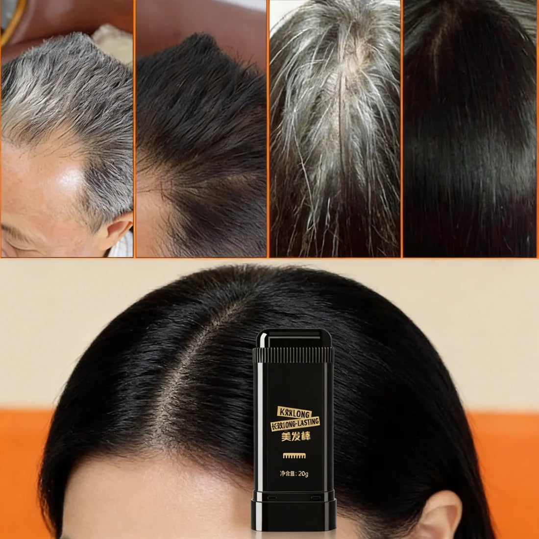 InstaBlack™ - Instant 2-in-1 Black Hair Stick | Covers Grey Roots & Temples | Weatherproof Hair Dye