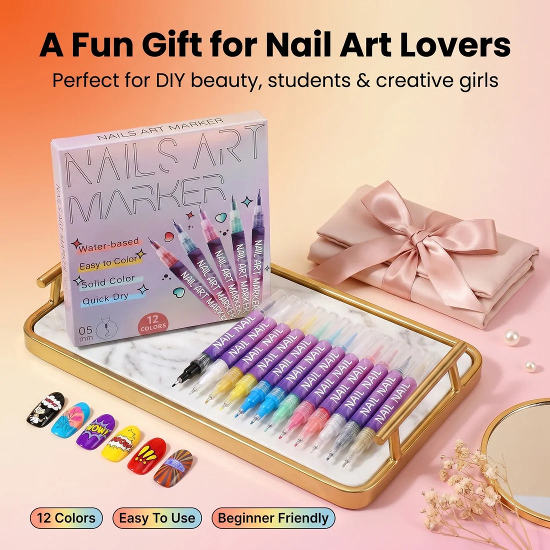 NailDoodle™ – 12 Color Nail Art Market Pens | DIY Nail Design | Salon-Style Nails in Minutes