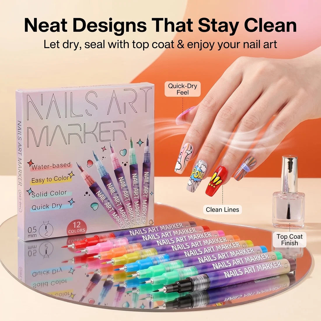 NailDoodle™ – 12 Color Nail Art Market Pens | DIY Nail Design | Salon-Style Nails in Minutes