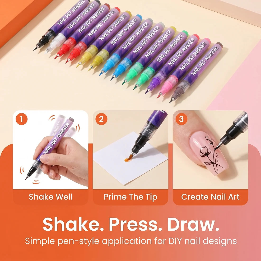 NailDoodle™ – 12 Color Nail Art Market Pens | DIY Nail Design | Salon-Style Nails in Minutes