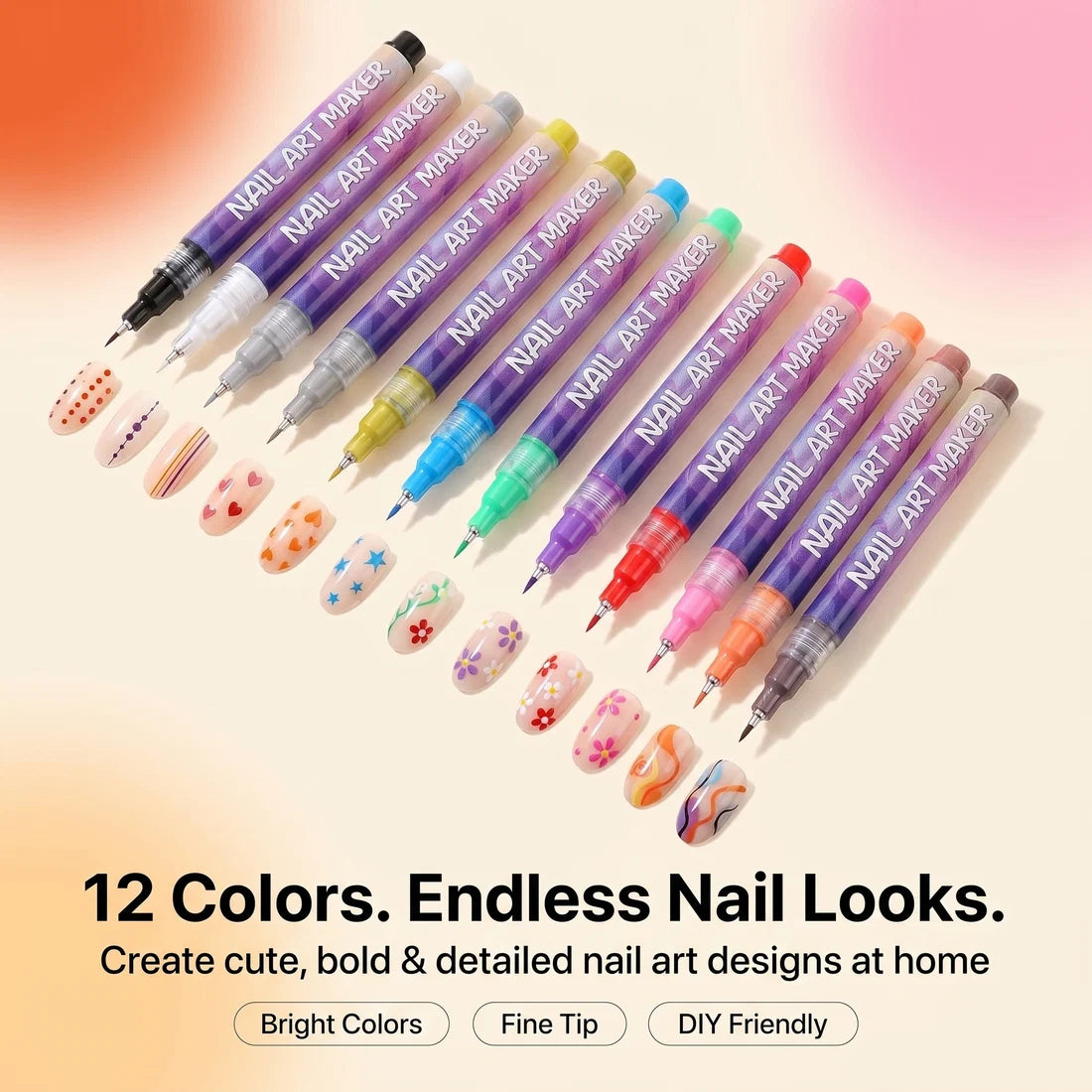 NailDoodle™ – 12 Color Nail Art Market Pens | DIY Nail Design | Salon-Style Nails in Minutes
