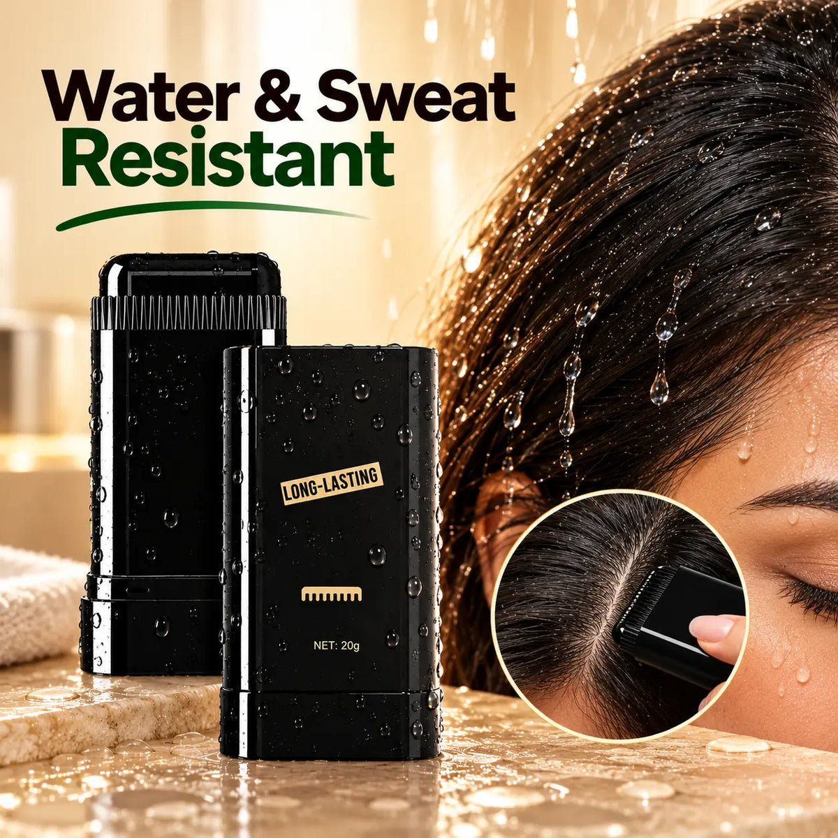 InstaBlack™ - Instant 2-in-1 Black Hair Stick | Covers Grey Roots & Temples | Weatherproof Hair Dye